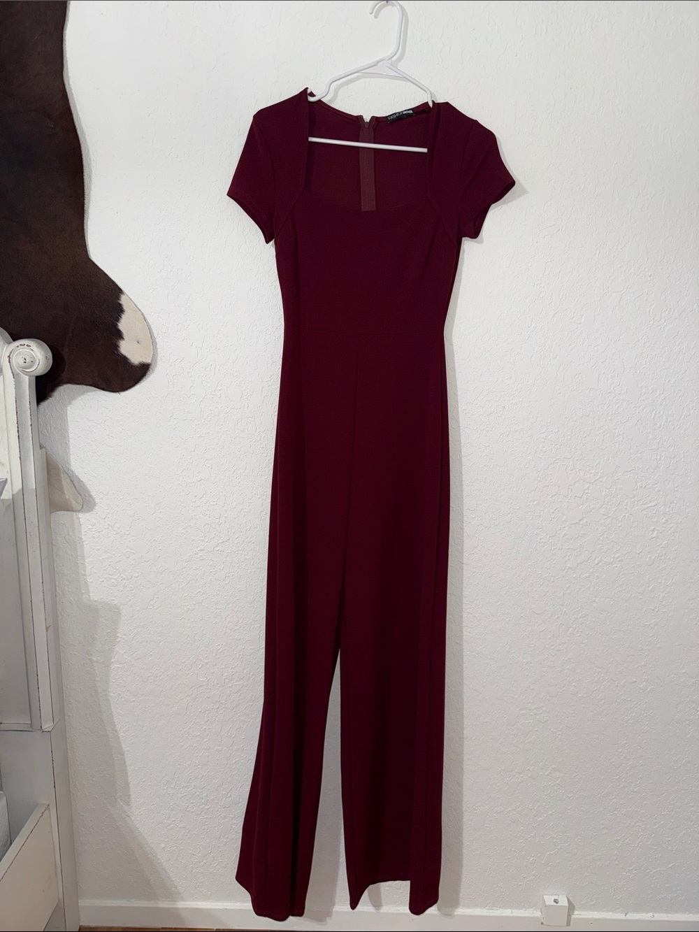 Fashion Nova Burgundy Short-Sleeve Wide-Leg Jumpsuit